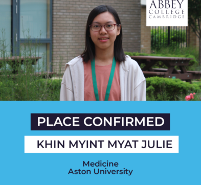 Abbey College Cambridge Student Khin Myint's Medicine Place Confirmed