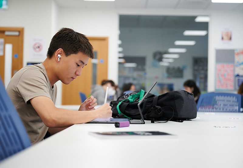 Student Revising In Abbey College Cambridge Library